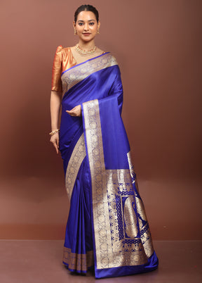 Blue Banarasi Silk Saree With Blouse Piece