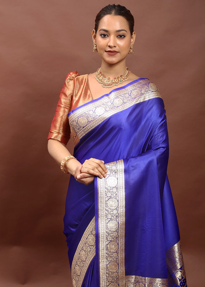 Blue Banarasi Silk Saree With Blouse Piece