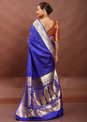 Blue Banarasi Silk Saree With Blouse Piece