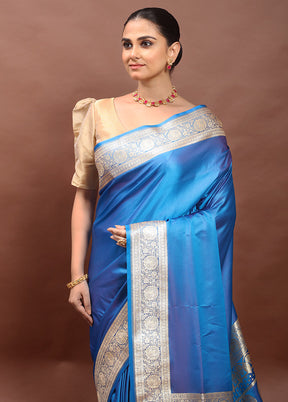 Blue Banarasi Silk Saree With Blouse Piece