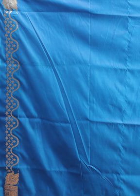 Blue Banarasi Silk Saree With Blouse Piece