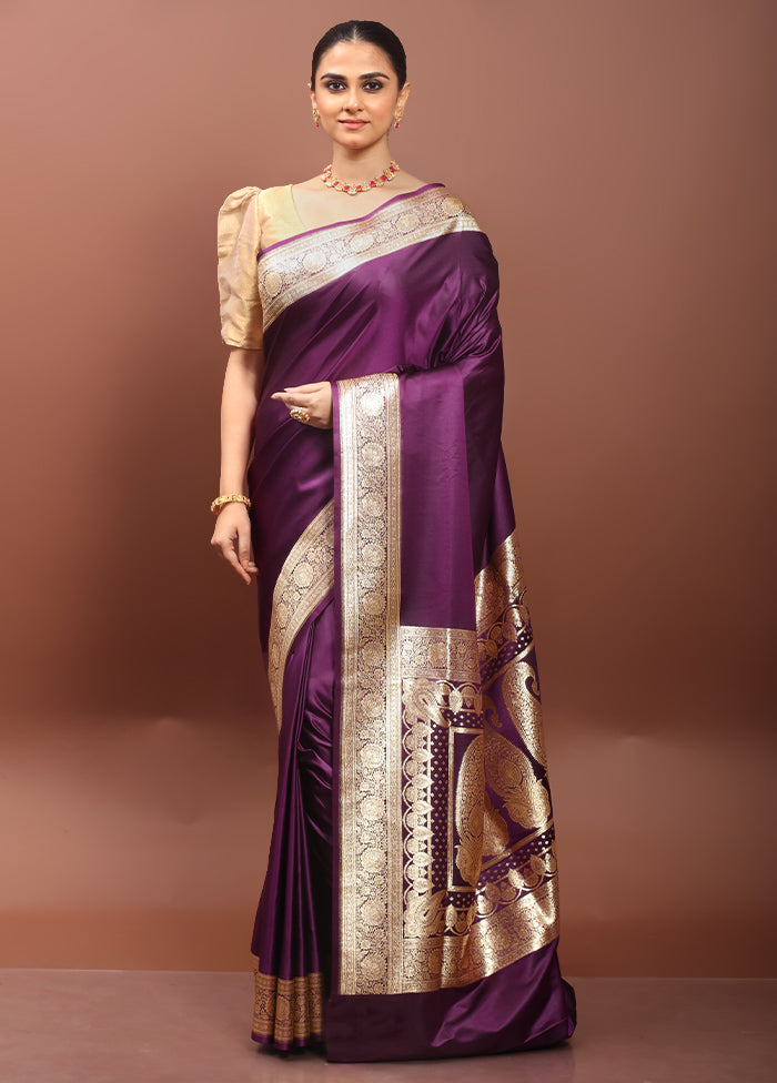 Purple Banarasi Silk Saree With Blouse Piece