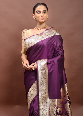 Purple Banarasi Silk Saree With Blouse Piece