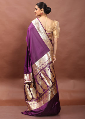 Purple Banarasi Silk Saree With Blouse Piece