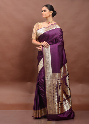 Purple Banarasi Silk Saree With Blouse Piece