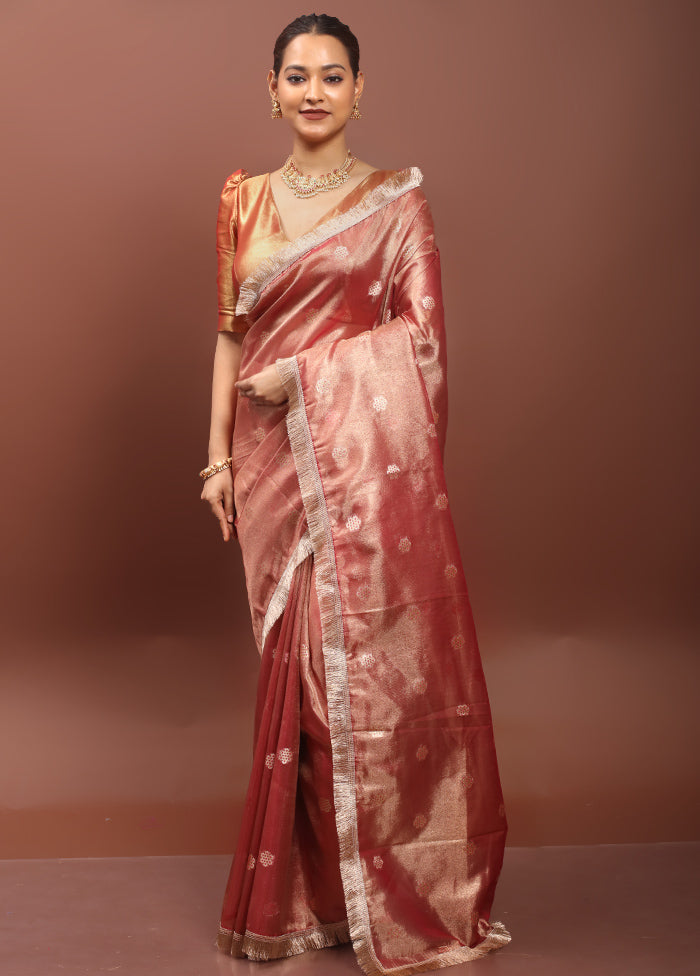 Pink Tissue Silk Saree With Blouse Piece