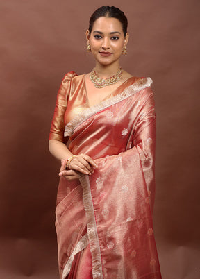 Pink Tissue Silk Saree With Blouse Piece