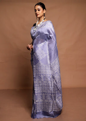 Grey Printed Pure Silk Saree Without Blouse Piece