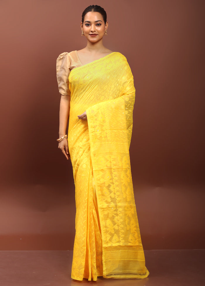 Yellow Tant Jamdani Saree Without Blouse Piece