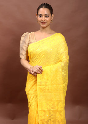 Yellow Tant Jamdani Saree Without Blouse Piece