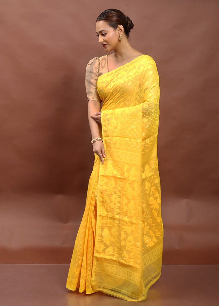 Yellow Tant Jamdani Saree Without Blouse Piece