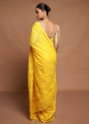 Yellow Tant Jamdani Saree Without Blouse Piece