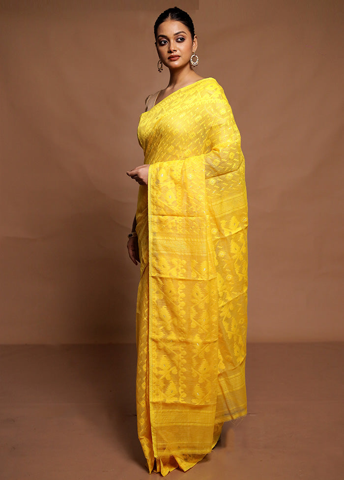 Yellow Tant Jamdani Saree Without Blouse Piece