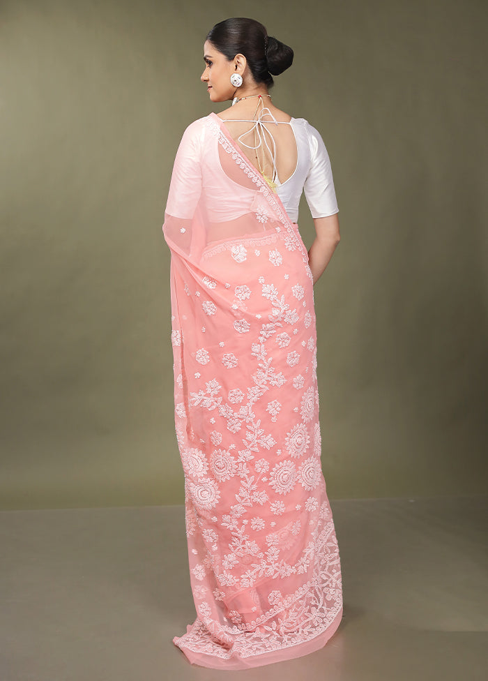 Pink Chikankari Saree With Blouse Piece
