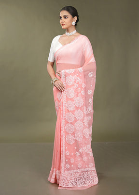 Pink Chikankari Saree With Blouse Piece