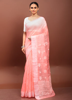 Pink Chikankari Saree With Blouse Piece