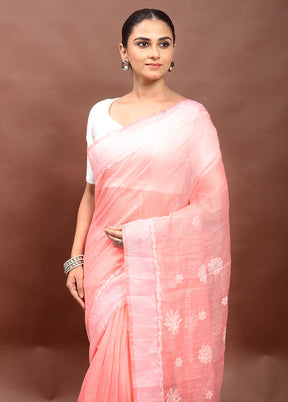 Pink Chikankari Saree With Blouse Piece