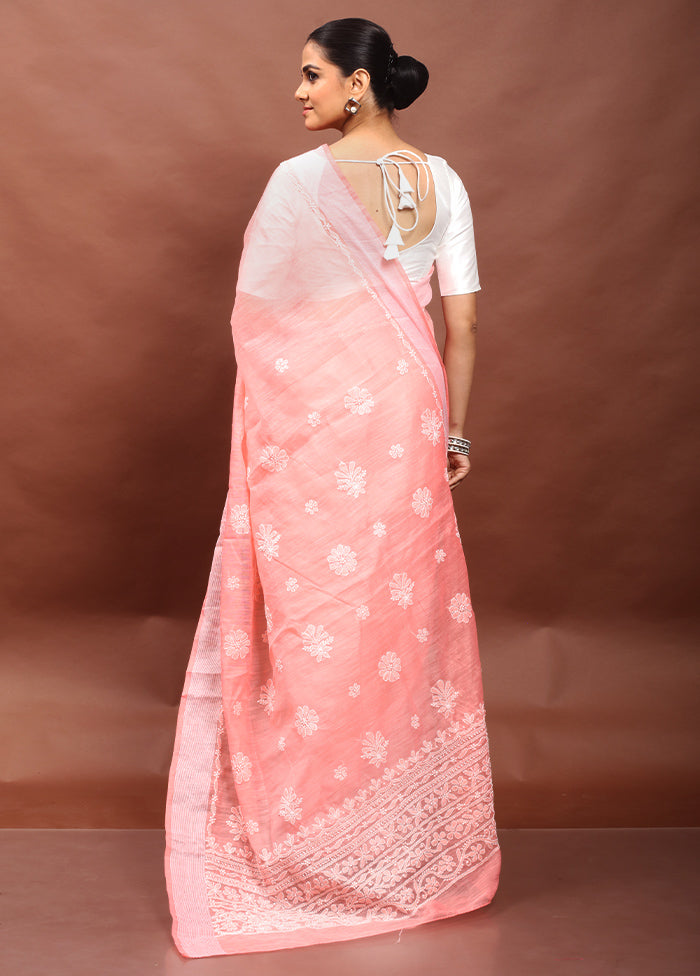 Pink Chikankari Saree With Blouse Piece