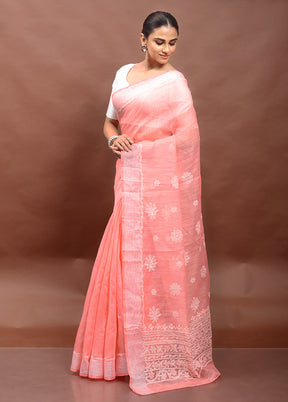 Pink Chikankari Saree With Blouse Piece