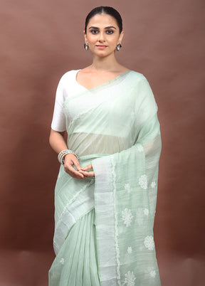 Green Chikankari Saree With Blouse Piece