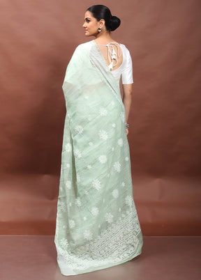 Green Chikankari Saree With Blouse Piece