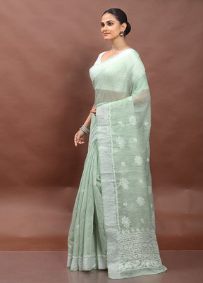 Green Chikankari Saree With Blouse Piece