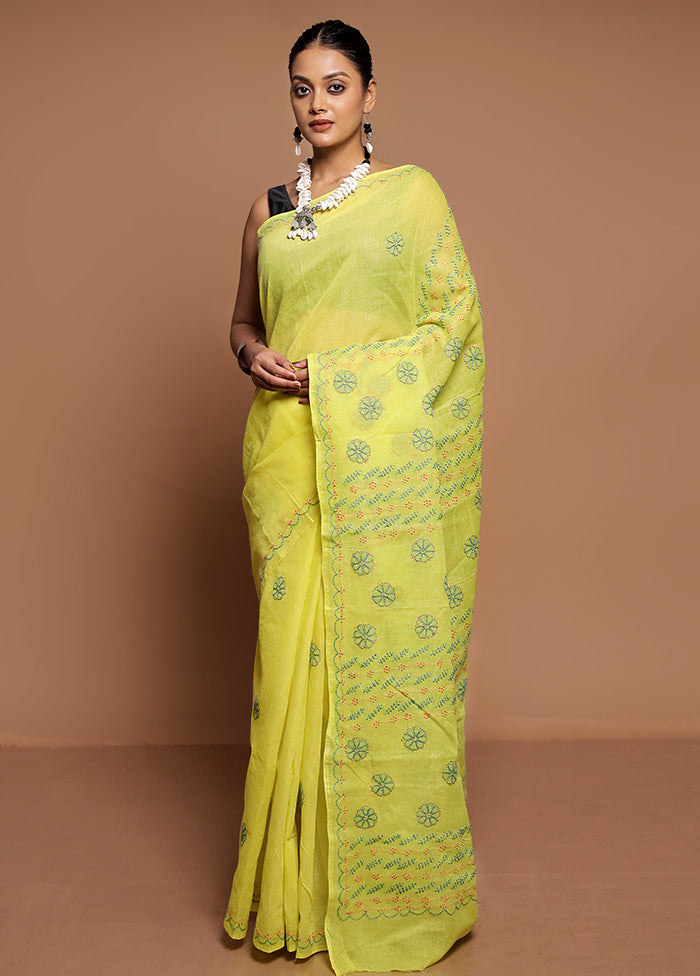 Yellow Chikankari Saree With Blouse Piece