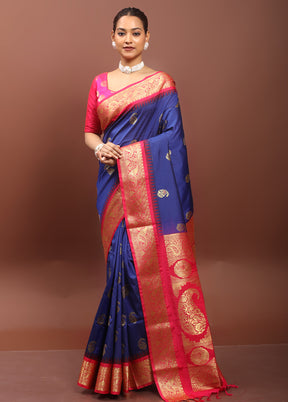 Blue Kanjivaram Silk Saree With Blouse Piece