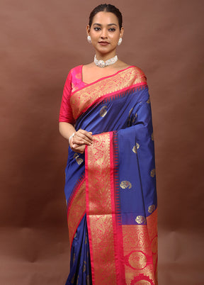 Blue Kanjivaram Silk Saree With Blouse Piece