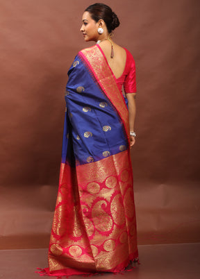 Blue Kanjivaram Silk Saree With Blouse Piece