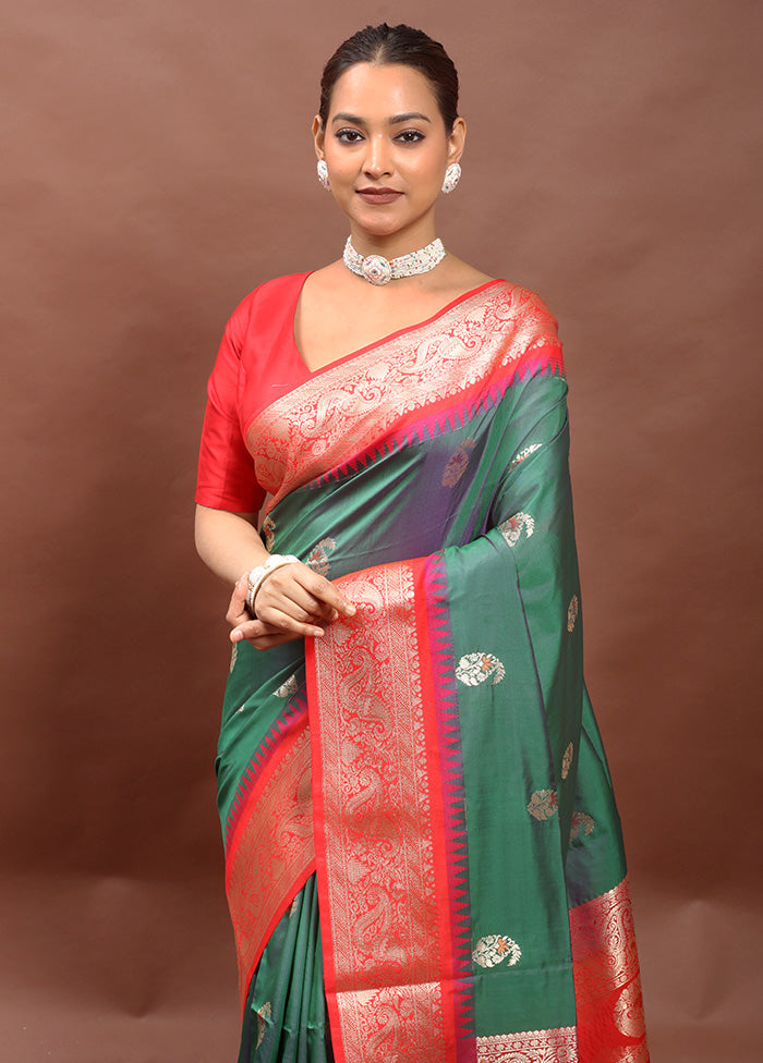 Green Kanjivaram Silk Saree With Blouse Piece