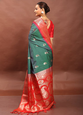 Green Kanjivaram Silk Saree With Blouse Piece