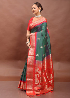 Green Kanjivaram Silk Saree With Blouse Piece