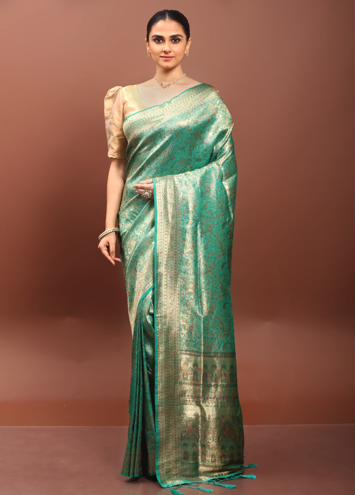 Green Dupion Silk Saree With Blouse Piece