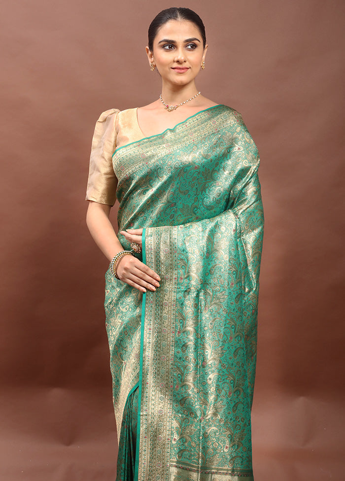 Green Dupion Silk Saree With Blouse Piece