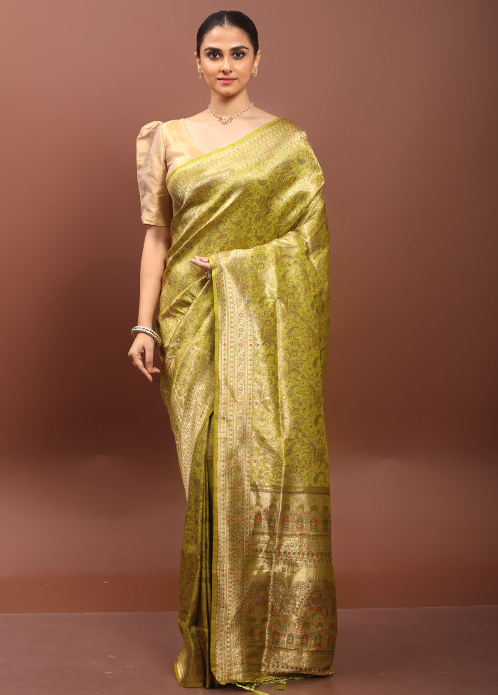 Green Dupion Silk Saree With Blouse Piece