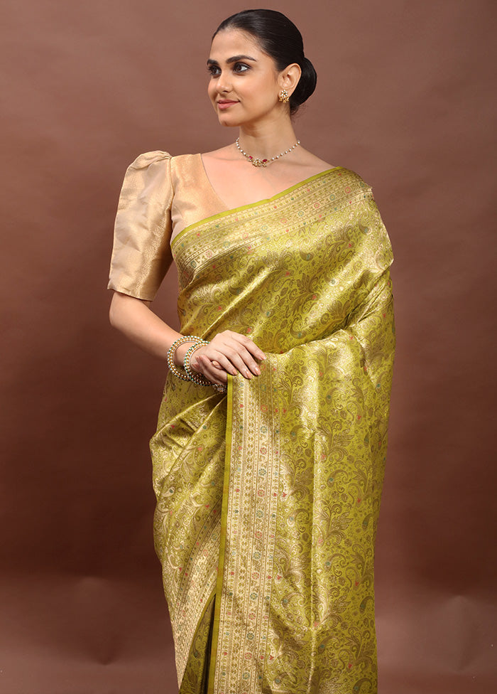 Green Dupion Silk Saree With Blouse Piece