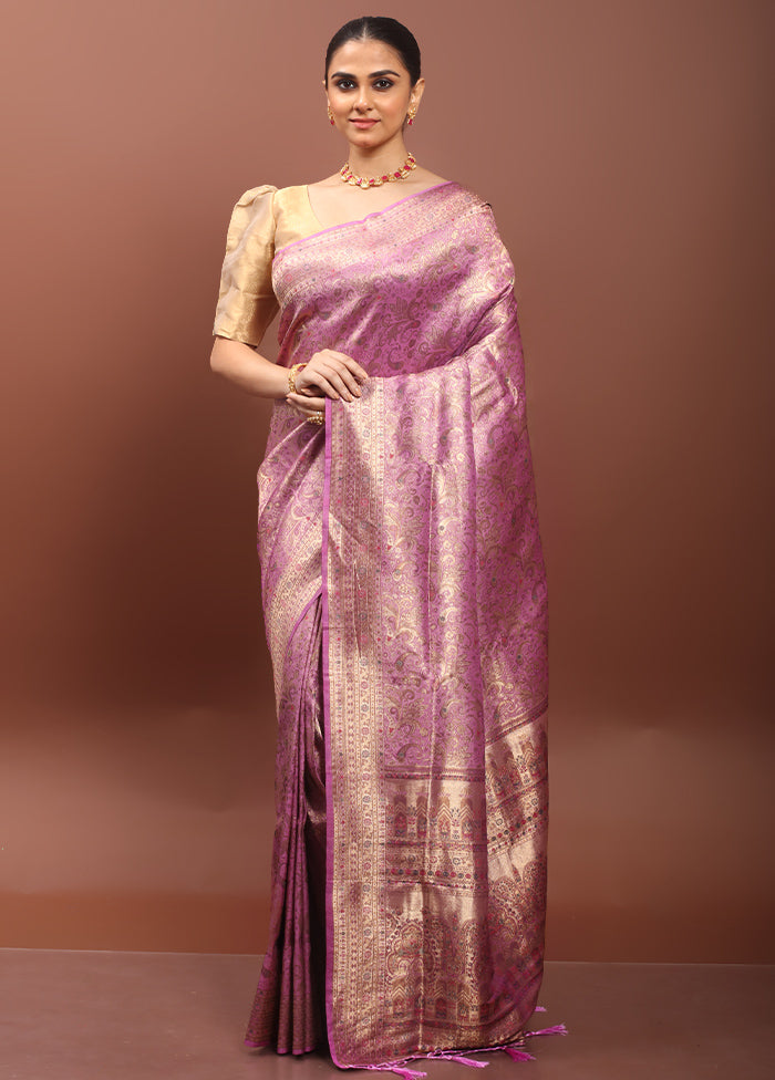 Purple Dupion Silk Saree With Blouse Piece