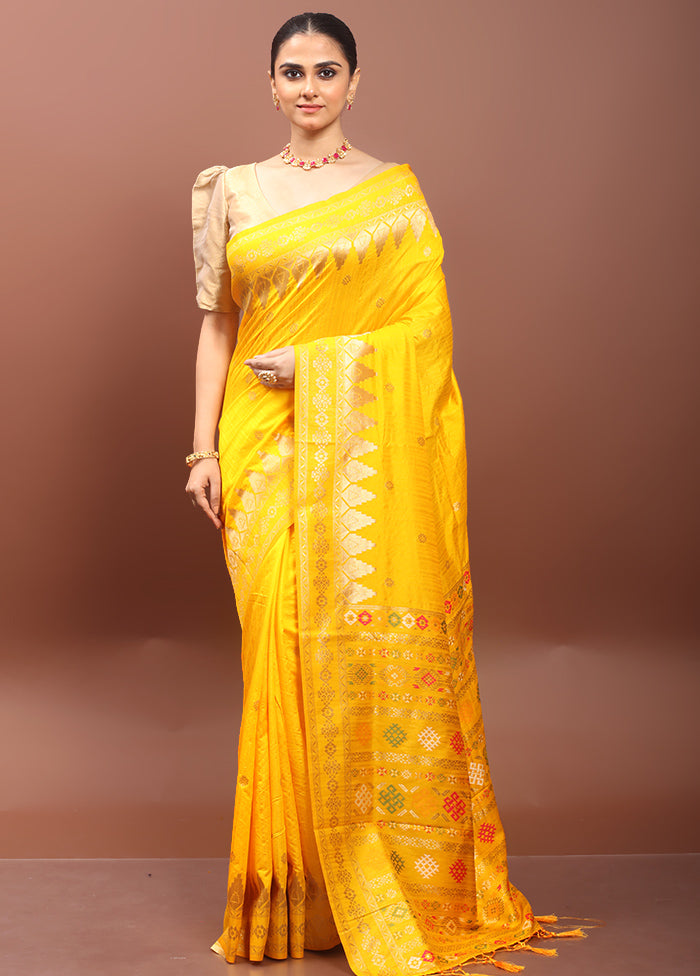 Yellow Dupion Silk Saree With Blouse Piece