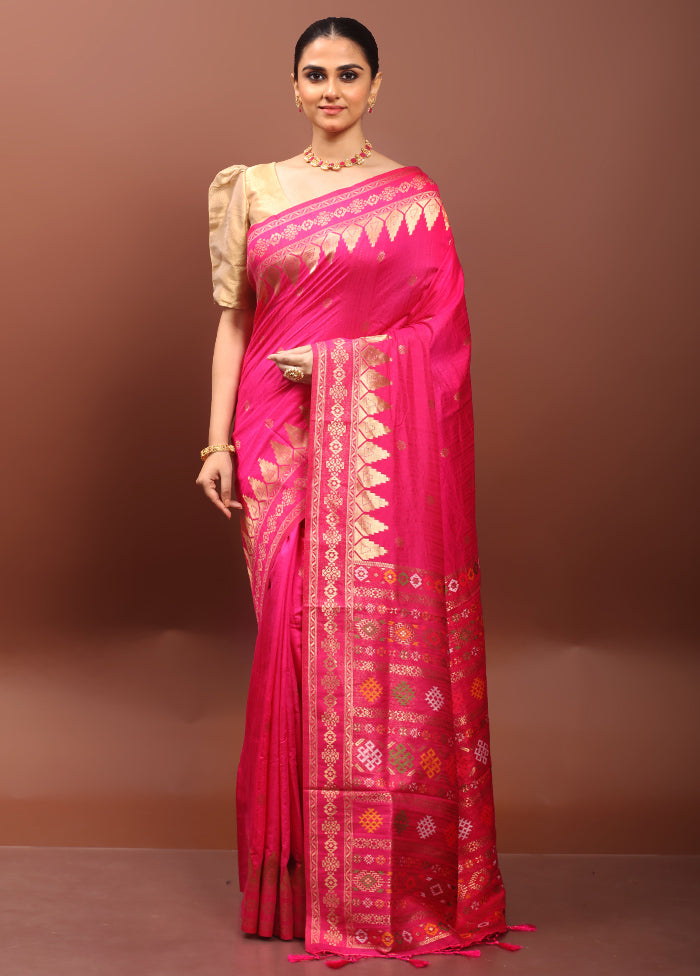 Pink Dupion Silk Saree With Blouse Piece