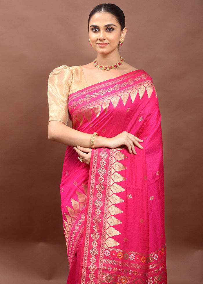 Pink Dupion Silk Saree With Blouse Piece