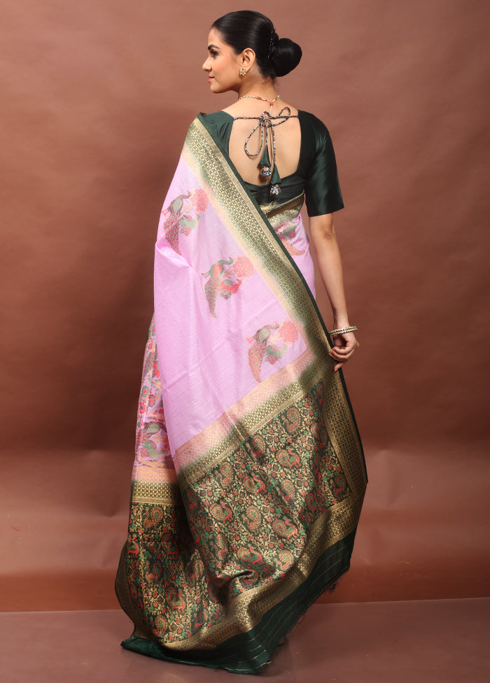 Pink Dupion Silk Saree With Blouse Piece