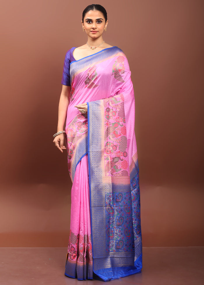 Pink Dupion Silk Saree With Blouse Piece