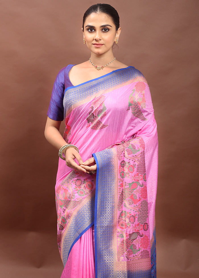 Pink Dupion Silk Saree With Blouse Piece