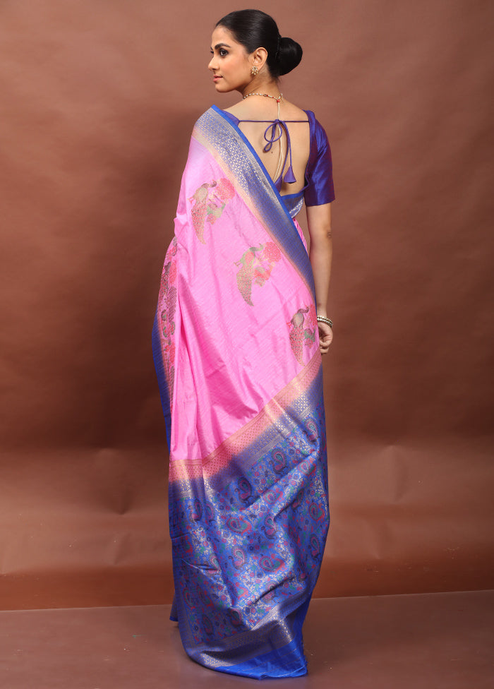 Pink Dupion Silk Saree With Blouse Piece