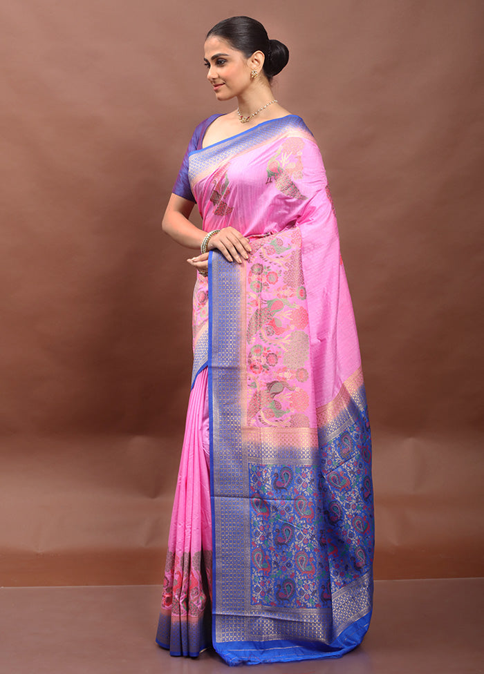 Pink Dupion Silk Saree With Blouse Piece