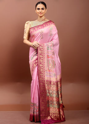 Pink Dupion Silk Saree With Blouse Piece