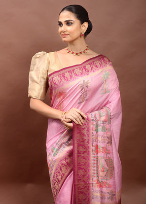 Pink Dupion Silk Saree With Blouse Piece