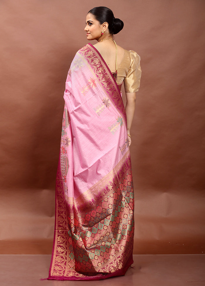 Pink Dupion Silk Saree With Blouse Piece