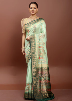 Green Dupion Silk Saree With Blouse Piece